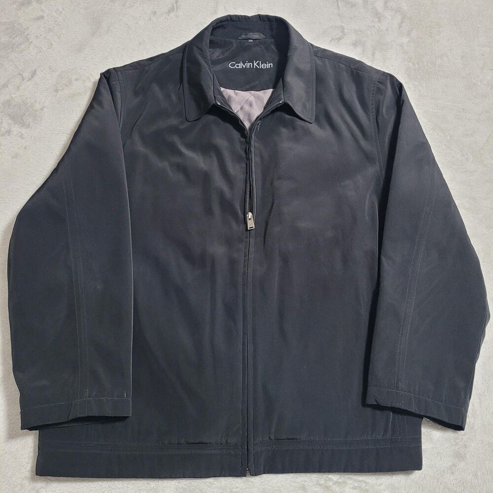 Calvin Klein Jacket Mens 2XL Black Quilted Lined Full Zip Windbreaker Microfiber